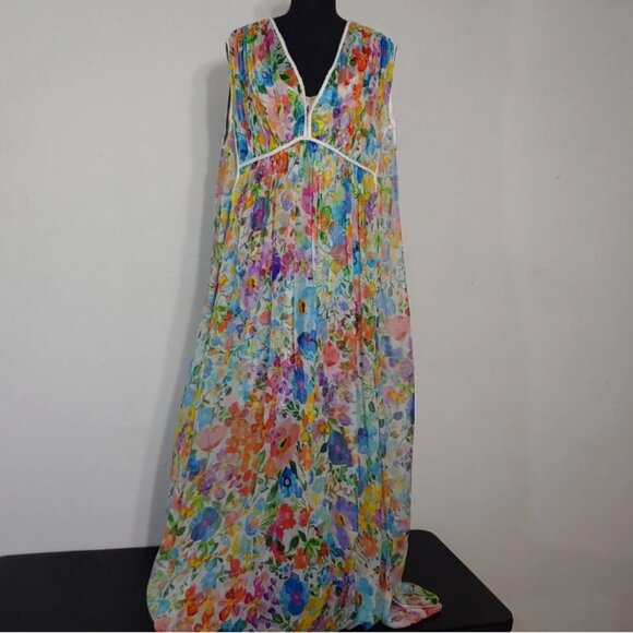 Johnny Was Jade Dylane Wild Blooms Silk Maxi Dress With Slip - Size M NEW - Picture 2 of 14